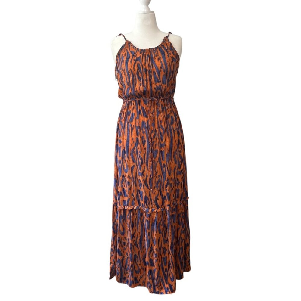 LISA & LUCY | Pre-Loved Maternity Maxi Dress Ikat Orange & Blue – Size L – GWP!